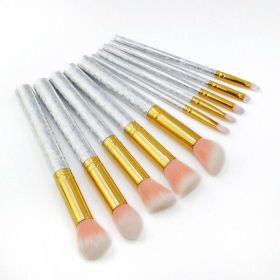 10 Makeup Brush Set Eyeshadow Blush Foundation Marble Women (Platinum Gold)