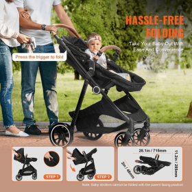 Standard Baby Stroller, Infant Toddler Stroller With Bassinet, 3rd-Gear Adjustable Backrest & Foldable & Reversible Seat