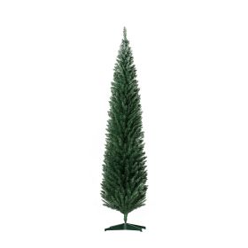 HOMCOM 8' Artificial Pencil Christmas Tree, Slim Xmas Tree with 618 Realistic Branch Tips and Plastic Stand, Green