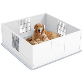 PawHut Whelping Box for Dogs and Puppies, Dog Whelping Box with Waterproof Pee Pad, Adjustable Height Door, for Large Dogs Indoor Use, 49" x 47" x 19"