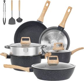 12 Piece Pots & Pantry Set, Nonstick Cookware Set, Induction Oven Nonstick Granite Cooking Set Including Frying Pan, Pan, Steamer, Silicone Spatula