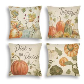 4Pcs Fall Pillow Covers Pumpkin Pick of The Patch Thankful Pattern Autumn Throw Pillow Covers Thanksgiving Watercolour Farmhouse Pillowcase for Home S