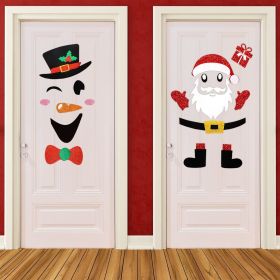 Christmas Door Stickers Self-Adhesive Snowman Santa Claus Felt Decals for Holiday Xmas Party DIY Door Window Refrigerator Decorations