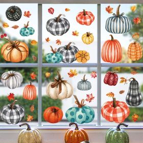 9 Sheets Fall Window Clings 98PCS Thanksgiving Window Stickers Pumpkin Maple Leaf Double Sided Static Window Decals for Autumn Party Supplies