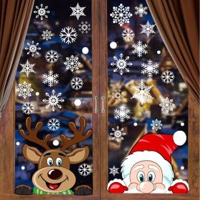 4 Sheets Christmas Window Clings Snowflake Snowman Moose Elk Pattern Window Decals Reusable Static Stickers for Christmas Holiday Birthday Home Decora