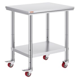 VEVOR Stainless Steel Work Table with Wheels 24 x 30 Prep Table with casters Heavy Duty Work Table for Commercial Kitchen Restaurant Business (24 x 30