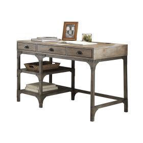 Gorden Weathered Oak Finish Antique Silver Metal Writing Desk