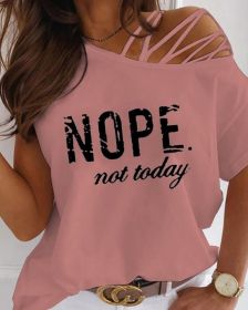 New Summer Off Shoulder Casual Short Sleeved T Shirts Women's Sexy Letter Printed Oversize Plus Size Fashion Clothes Tops (Color: Pink, size: XXL)