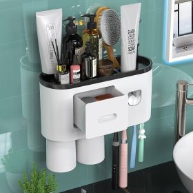 Toothbrush Holder Wall Mounted Automatic Toothpaste Dispenser Squeezer Kit (Color: black)