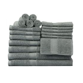 Basic Solid 18-Piece Bath Towel Set Collection (Color: School Grey)