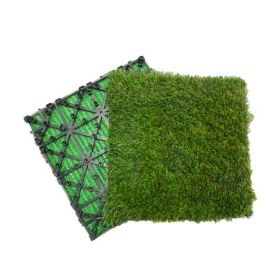 Artificial Grass Turf Tiles Interlocking Set of 35pcs, Fake Grass Tiles Self-draining for Pet Indoor/Outdoor Flooring Decor, 12x12in (Color: Dark Green)