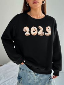 Women Basic Casual Pullover Spring Autumn Long Sleeve 2025 Snake Printed Round Neck (Color: black, size: M)