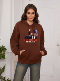 Women Basic Sweatshirt Casual Hooded Sweatshirt Autumn Winter Padded Long Sleeve Trump Live Printed Top Oversize (Color: Brown, size: XL)